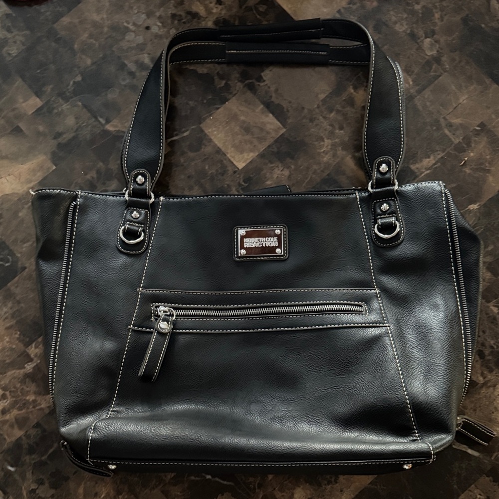 Kenneth Cole Large 13x18 Black Tote with Silver Accents. Zippers on sides.